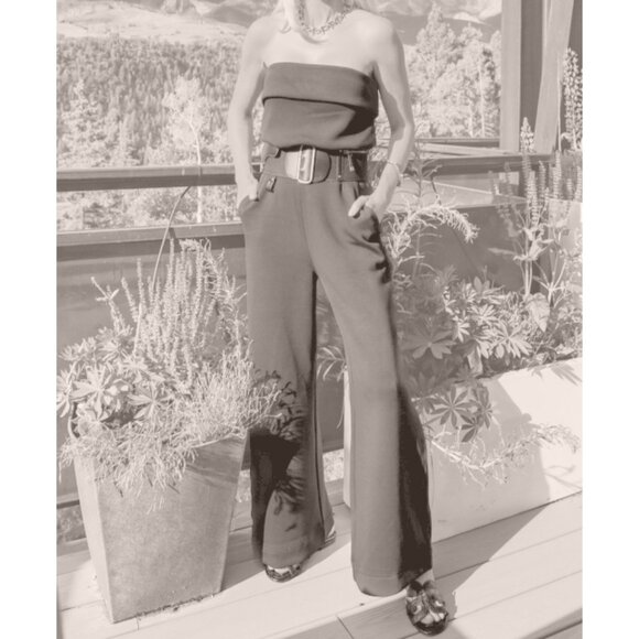 Spanx AirEssentials Strapless Jumpsuit Smoke Blouson Wide Leg Romper One-Piece - Picture 6 of 12